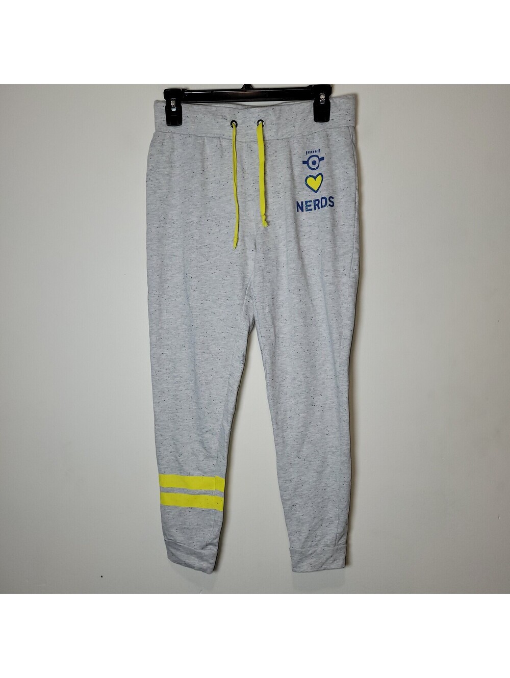 Universal Studios Minions I Love Nerds Grey Yellow Jogger Sweatpants Women's S